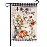 Load image into Gallery viewer, G128 Garden Flag Autumn Blessings Pumpkins and Flower Vases  12x18 Inch  Printed Blockout Polyester  Fall Decoration