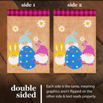 Load image into Gallery viewer, G128 Garden Flag Three Gnomes with Large Easter Egg 12x18 Burlap Fabric