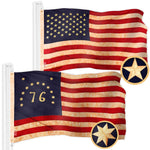 Load image into Gallery viewer, G128 Combo Pack: American USA TeaStained Flag 3x5 Ft &amp; Bennington 76 TeaStained Flag 3x5 Ft  Both ToughWeave Pro Series Embroidered 420D Polyester, Embroidered Design, Brass Grommets