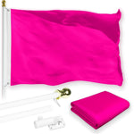 Load image into Gallery viewer, G128 Combo Pack: 5 Ft Tangle Free Aluminum Spinning Flagpole (White) &amp; Solid Magenta Color Flag 2.5x4 Ft, LiteWeave Pro Series Printed 150D Polyester  Pole with Flag Included