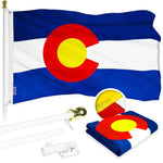 Load image into Gallery viewer, G128 Combo Pack: 5 Ft Tangle Free Aluminum Spinning Flagpole (White) &amp; Colorado CO State Flag 2x3 Ft, ToughWeave Series Embroidered 300D Polyester  Pole with Flag Included