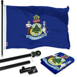 Load image into Gallery viewer, G128 Combo Pack: 6 Ft Tangle Free Aluminum Spinning Flagpole (Black) &amp; Maine ME State Flag 3x5 Ft, LiteWeave Pro Series Printed 300D Polyester  Pole with Flag Included