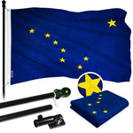 Load image into Gallery viewer, G128 Combo Pack: 5 Ft Tangle Free Aluminum Spinning Flagpole (Black) &amp; Alaska AK State Flag 2x3 Ft, ToughWeave Series Embroidered 300D Polyester  Pole with Flag Included