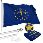 Load image into Gallery viewer, G128 Combo Pack: 5 Ft Tangle Free Spinning Flagpole (Silver) &amp; Indiana Flag 2.5x4 Ft Embroidered 220GSM Spun Polyester, Brass Grommets (Flag Included) Aluminum Flag Pole