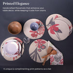 Load image into Gallery viewer, The Fine Living Co. Floral Printed Cotton Braided Placemats (Set of 6 13.5 Inches) Washable Anti Slip Heat Resistant Mats Boho Woven Round Table Mats for House Decor Kitchen and Dining