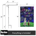 Load image into Gallery viewer, G128 Combo Pack: Garden Flag Stand Black 36x16 Inch &amp; Garden Flag Happy New Year Dog and Cat 12x18 Inch