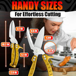 Load image into Gallery viewer, 4 in 1 Multifunction Heavy Duty Kitchen Shears Sharp Seafood Fish Turkey Chicken Shears with Non Slip Metal Handle &amp; Micro Serrated Blades for Meat Spring Loaded Bone Scissors Gold