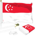 Load image into Gallery viewer, G128 Combo Pack: 6 Ft Tangle Free Aluminum Spinning Flagpole (White) &amp; Singapore Singaporean Flag 3x5 Ft, LiteWeave Pro Series Printed 150D Polyester  Pole with Flag Included