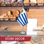 Load image into Gallery viewer, Uruguay Deluxe Desk Flag Set 8.5x5.5 In Printed 300D Polyester with Silver Dome
