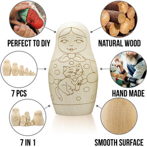Blank Russian Nesting Dolls to Paint Set 7 pcs Wooden Crafts to Paint Your Own