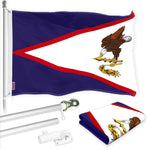 Load image into Gallery viewer, G128 Combo Pack: 6 Ft Tangle Free Spinning Flagpole (Silver) &amp; American Samoa Flag 3x5 Ft Printed 150D Polyester, Brass Grommets (Flag Included) Aluminum Flag Pole