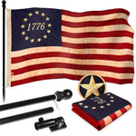 Load image into Gallery viewer, G128 Combo Pack: 5 Ft Tangle Free Aluminum Spinning Flagpole (Black) &amp; Betsy Ross 1776 TeaStained Flag 2.5x4 Ft, ToughWeave Pro Series Embroidered 420D Polyester  Pole with Flag Included