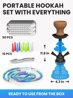 Load image into Gallery viewer, Royal Blue Hookah Set 2 Hose Hookah LilOne 12” Blue Mini Hookah Hookah Set with 50x Foil Hookah Bowl 10x Tips 2x Mouthpiece 2x Hooka Hose and Tongs