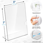 Load image into Gallery viewer, 5 Pack Acrylic Sign Holders 5x7 inch Plastic Stands for Display 5 X 7 Acrylic Sign Holder with Vertical Slanted Back Clear Plastic Sign Holder Paper Display Table Stand Flyer Document Paper
