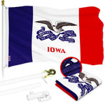 Load image into Gallery viewer, G128 Combo Pack: 6 Ft Tangle Free Aluminum Spinning Flagpole (White) &amp; Iowa IA Deluxe State Flag 3x5 Ft, ToughWeave Series Embroidered 300D Polyester  Pole with Flag Included