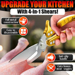 Load image into Gallery viewer, 4 in 1 Multifunction Heavy Duty Kitchen Shears Sharp Seafood Fish Turkey Chicken Shears with Non Slip Metal Handle &amp; Micro Serrated Blades for Meat Spring Loaded Bone Scissors Gold