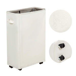 Slim Rolling Laundry Hamper   Standable Corner Design   Handy Storage Bin Laundry Basket   52L Storage Bin   Slim Hamper with Wheels   15×8×22  (22  Beige)