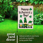 Load image into Gallery viewer, G128 Combo Pack: Garden Flag Stand Black 36 in x 16 in &amp; Garden Flag Happy St. Patrick's Day Decoration Decoration Three Leprechaun Gnomes 12x18 DoubleSided Burlap Fabric