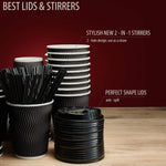 Load image into Gallery viewer, Insulated Disposable Coffee Cups with Lids &amp; Straws 12 oz 100 Packs Black Cups