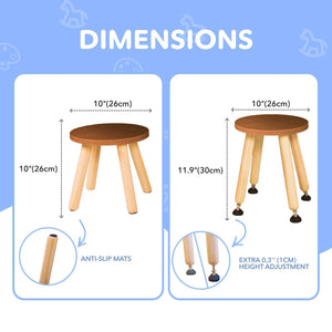 Wooden Step Stool for Kids and Toddlers – Set of 2 – Walnut – Extendable Legs Kids Chair – Sensory Table Seat – Children's Round Sitting Furniture with Leveling Feet and Anti Slip Pads
