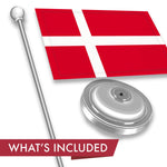 Load image into Gallery viewer, G128 Denmark Danish Deluxe Desk Flag Set  8.5x5.5 In  Printed 300D Polyester, with Silver Dome and Base, 15 Metal Pole, Decorations For Office, Home and Festival Events Celebration