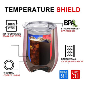 Premium Stainless Steel Wine Tumbler with Lid 12 oz Double Wall Vacuum Insulated