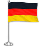 Load image into Gallery viewer, G128 Germany German Deluxe Desk Flag Set  8.5x5.5 In  Printed 300D Polyester, with Silver Dome and Base, 15 Metal Pole, Decorations For Office, Home and Festival Events Celebration
