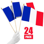 Load image into Gallery viewer, G128 24 Pack Handheld France French Stick Flags  12x18 In  Printed 150D Polyester, Country Flag, Solid Wooden Stick, Spear Gold Tip