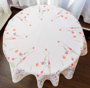 Finest Floral Coloring Round Easter Tablecloth 60 inch Non Iron Stain Resistant