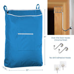 Load image into Gallery viewer, X Large Blue Hanging Laundry Hamper with Over Door Hooks 20x 3.75x 31 inch Adhesive Durable Space Saving Laundry Bag with Zipper and Wide Open Top Hanging Dorm Laundry Hamper Blue XL