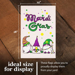 Load image into Gallery viewer, G128 Garden Flag Mardi Gras Three Gnomes 12x18 Burlap Fabric