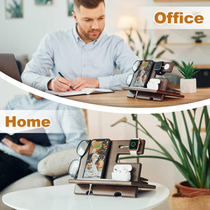 Wood Phone Docking Station Wallet Stand Watch Organizer Minimalist Style for Men
