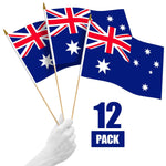 Load image into Gallery viewer, G128 12 Pack Handheld Australia Australian Stick Flags  12x18 In  Printed 150D Polyester, Country Flag, Solid Wooden Stick, Spear Gold Tip