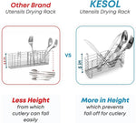 Load image into Gallery viewer, Sturdy 304 Stainless Steel Utensil Drying Rack Basket Holder with Hooks 3 Divided Compartments Rust Proof No Drilling