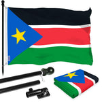 Load image into Gallery viewer, G128 Combo Pack: 6 Ft Tangle Free Aluminum Spinning Flagpole (Black) &amp; South Sudan South Sudanese Flag 3x5 Ft, LiteWeave Pro Series Printed 150D Polyester  Pole with Flag Included