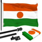 Load image into Gallery viewer, G128 Combo Pack: 6 Ft Tangle Free Aluminum Spinning Flagpole (Black) &amp; Niger Nigerien Flag  3x5 Ft LiteWeave Pro Series Printed 150D Polyester  Pole with Flag Included