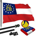 Load image into Gallery viewer, G128 Combo Pack: 6 Ft Tangle Free Spinning Flagpole (Black) &amp; Georgia Flag 3x5 Ft Embroidered 220GSM Spun Polyester, Brass Grommets (Flag Included) Aluminum Flag Pole