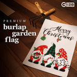 Load image into Gallery viewer, G128 Garden Flag Merry Christmas Three Festive Gnomes 12x18 Burlap Fabric