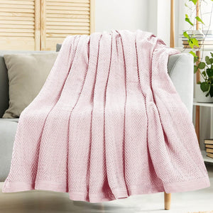 King Size Blankets for Bed 100% Cotton Soft Breathable 410Gsm 108x90 Inches Pink