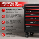 Load image into Gallery viewer, 90 Pcs Magnetic Tool Box Labels 35x1 inch Magnetic Toolbox Labels for Tool Box Dwawers Strong Magnet Toolbox Organizer Chest Black Pre Printed &amp; Blanked Emblems for Organization
