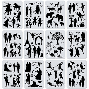 12Pcs Drawing Stencils for Painting on Wood   Large Stencils for Painting on WoodCanvas Scrapbook Supplies Wall Art  Drawing Templates Animal Canvas