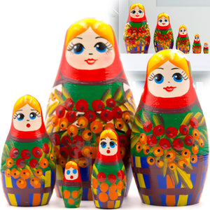Nesting Dolls Set of 5 pcs Ukrainian Doll with Rowan Branches Matryoshka Doll