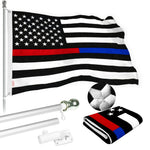 Load image into Gallery viewer, G128 Flag Pole 5 FT Silver Tangle Free &amp; Thin Blue &amp; Red Flag 2.5x4 FT Combo Embroidered Spun Polyester