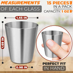 Load image into Gallery viewer, 15pcs Stainless Steel Shot Glasses Drinking Vessel   30 ml (1oz) Outdoor Camping Travel Coffee Tea Cup Silver Cup   Unbreakable Metal Shooters for Whiskey Tequila Liquor Great Barware Gift
