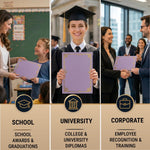 Load image into Gallery viewer, 30 Pack Premium Purple Certificate Holders 8.5 x 11   Heavyweight 300gsm Cardstock Diploma Holder &amp; Certificate Folder   Award Certificate Folders for Graduation with Gold Foil   Diploma Cover 8.5x11