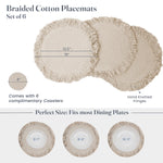 Load image into Gallery viewer, The Fine Living Co. Braided Cotton Placemats (Set of 6 15 Inches) with 6 Free Coasters Washable Anti Slip Heat Resistant Mats Boho Woven Round Table Mats for House Decor Kitchen and Dining

