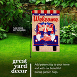 Load image into Gallery viewer, G128 Garden Flag Welcome Three Gnomes in Patriotic Truck 12x18 Burlap Fabric