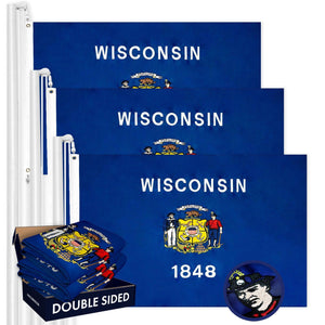 Wisconsin WI State Flag 3x5 Ft 3Pack Doublesided Embroidered Polyester By G128