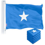 Load image into Gallery viewer, G128 5 Pack: Somalia (Somali) Flag  3x5 feet  Printed 150D Indoor/Outdoor, Vibrant Colors, Brass Grommets, Quality Polyester, Much Thicker More Durable Than 100D 75D Polyester