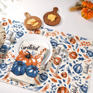 Set of 2 Thankful & Grateful Printed Dish Towels Hand Towels Boho Tea Towels Multifunctional Stylish Absorbent Quick Dry Soft 18  x28  100% Cotton Blue & Orange